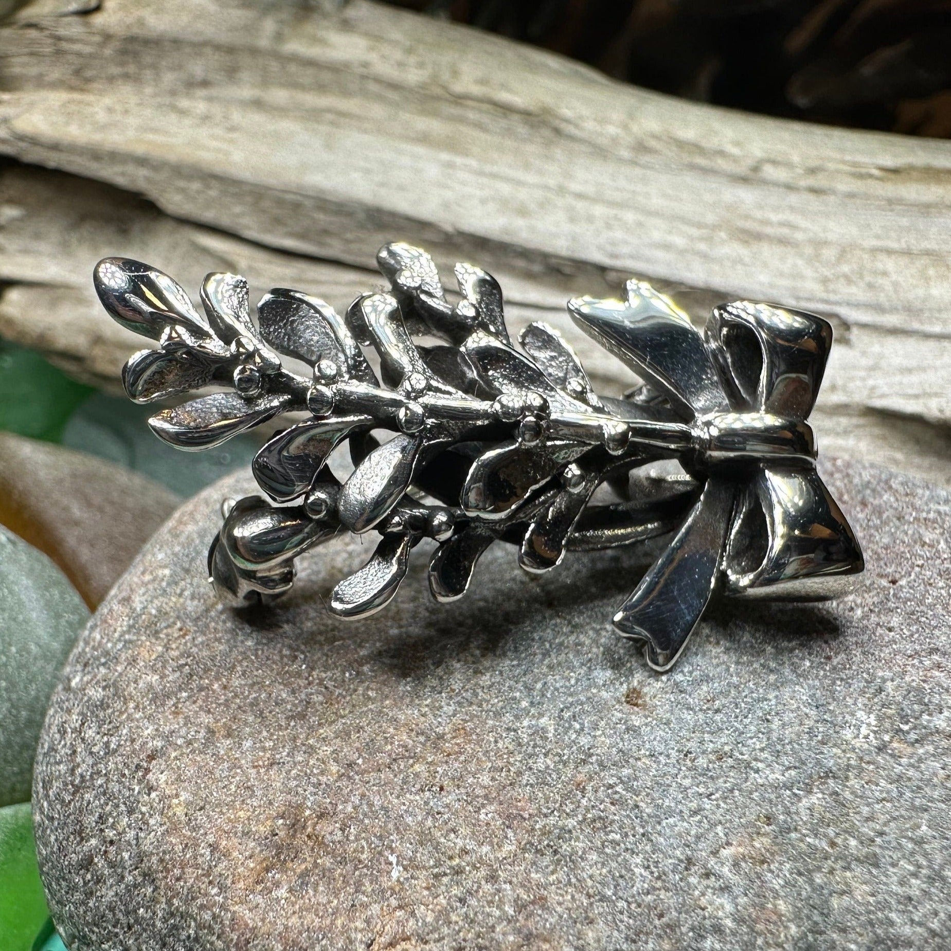 Mistletoe Brooch, Celtic Jewelry, Leaf Jewelry, Ireland Gift, Irish Jewelry, Scotland Jewelry, Silver Anniversary Gift, Graduation Gift