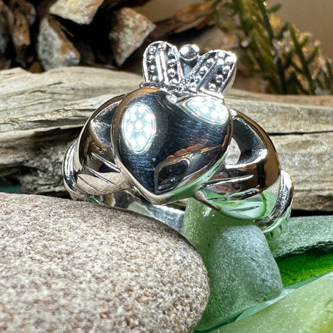 Load image into Gallery viewer, Celtic Ring, Irish Wedding Ring, Irish Claddagh Ring, Large Irish Ring, Promise Ring, Anniversary Gift, Silver Wedding Band, Ireland Gift
