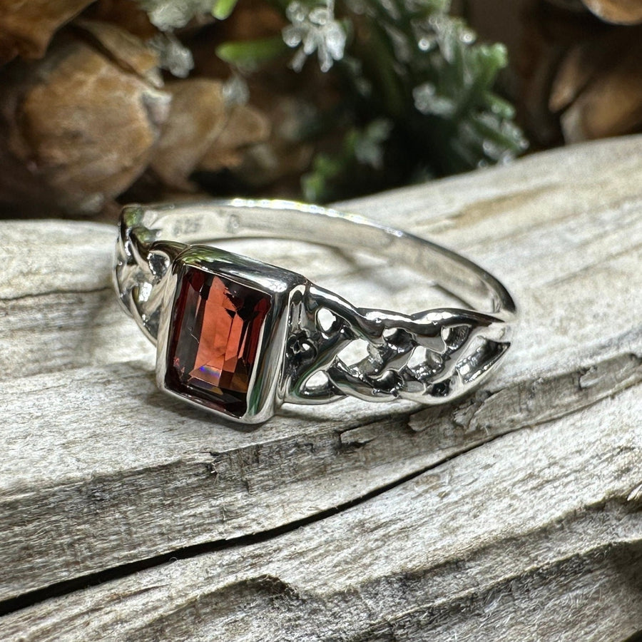 Celtic Knot Ring, Celtic Jewelry, Irish Ring, Celtic Promise Ring, Irish Jewelry, Anniversary Gift, Scottish Ring, Garnet Ring, Wife Gift