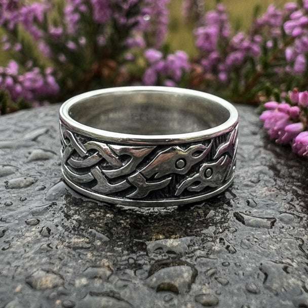 Celtic Raven Ring, Celtic Ring, Scottish Promise Ring, Spiral Ring, Irish Ring, Wedding Band, Anniversary Gift, Ireland Ring, Wiccan Ring