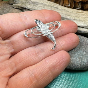 Salmon of Knowledge Brooch, Celtic Jewelry, Irish Pin, Gift for Fishing Lover, Anniversary Gift, Nature Jewelry, Realistic Fish Pin, Artisan