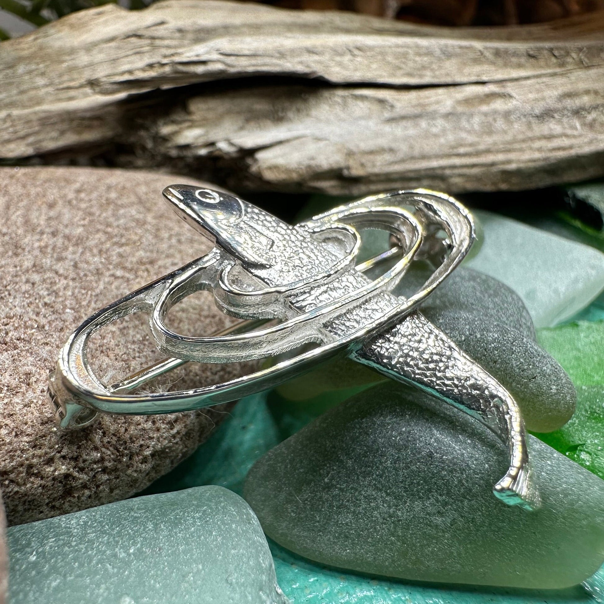Salmon of Knowledge Brooch, Celtic Jewelry, Irish Pin, Gift for Fishing Lover, Anniversary Gift, Nature Jewelry, Realistic Fish Pin, Artisan