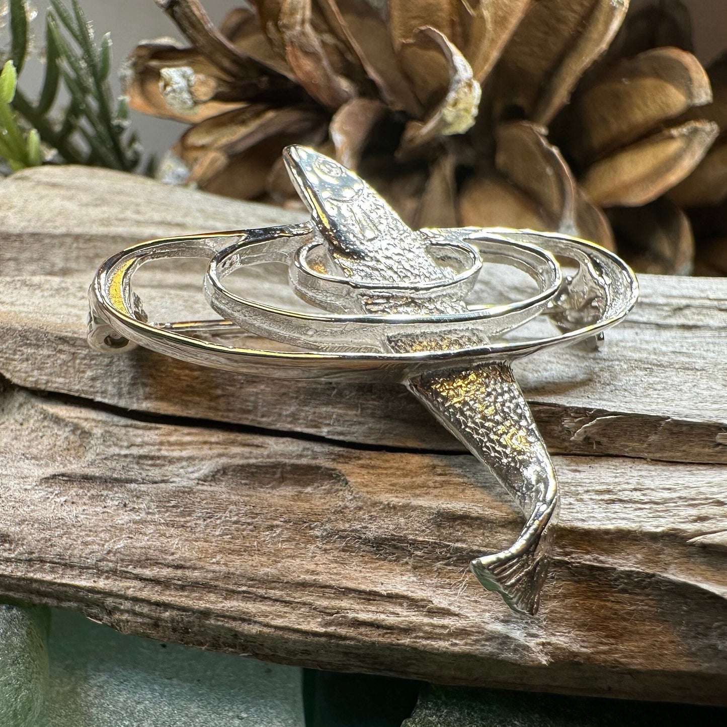 Salmon of Knowledge Brooch, Celtic Jewelry, Irish Pin, Gift for Fishing Lover, Anniversary Gift, Nature Jewelry, Realistic Fish Pin, Artisan