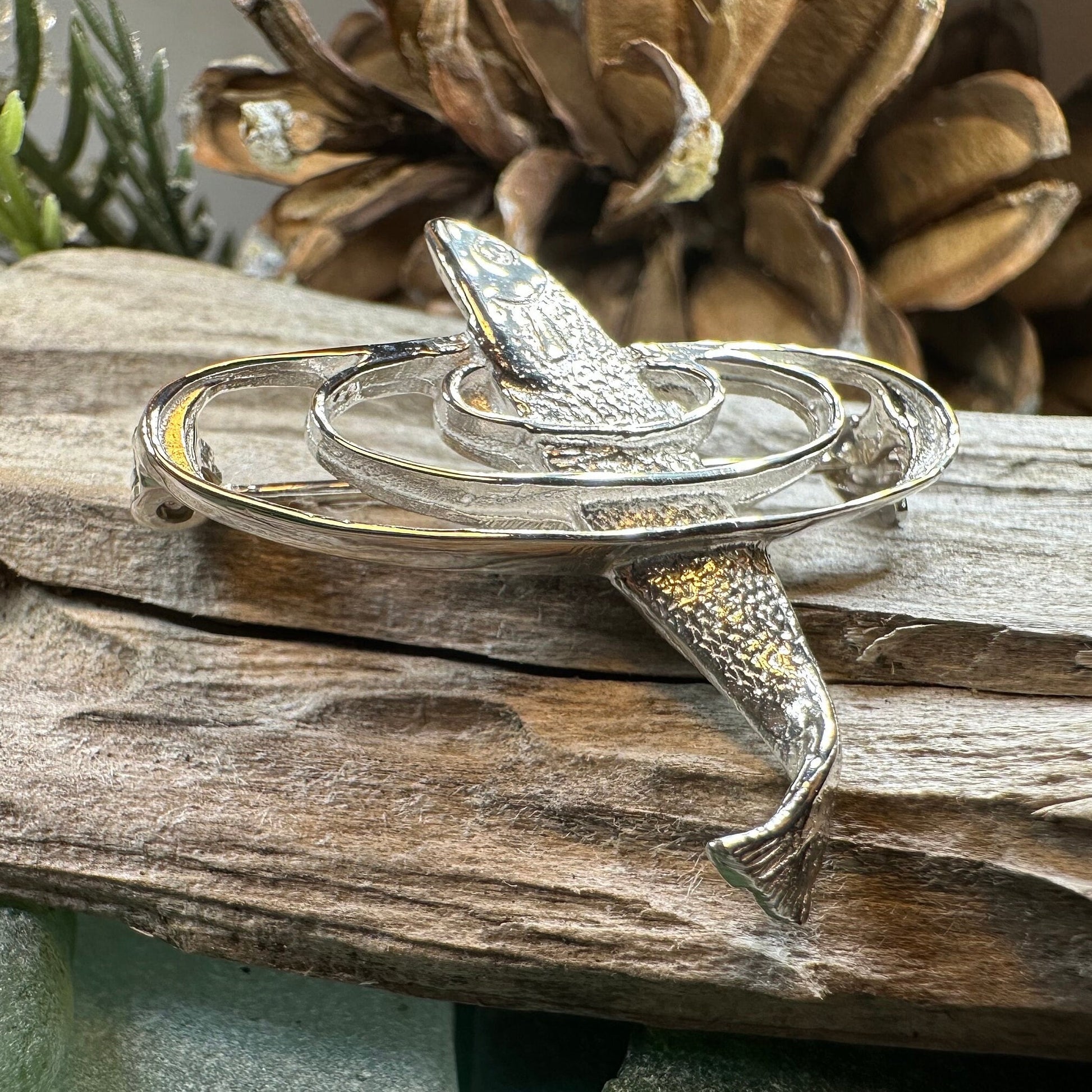 Salmon of Knowledge Brooch, Celtic Jewelry, Irish Pin, Gift for Fishing Lover, Anniversary Gift, Nature Jewelry, Realistic Fish Pin, Artisan