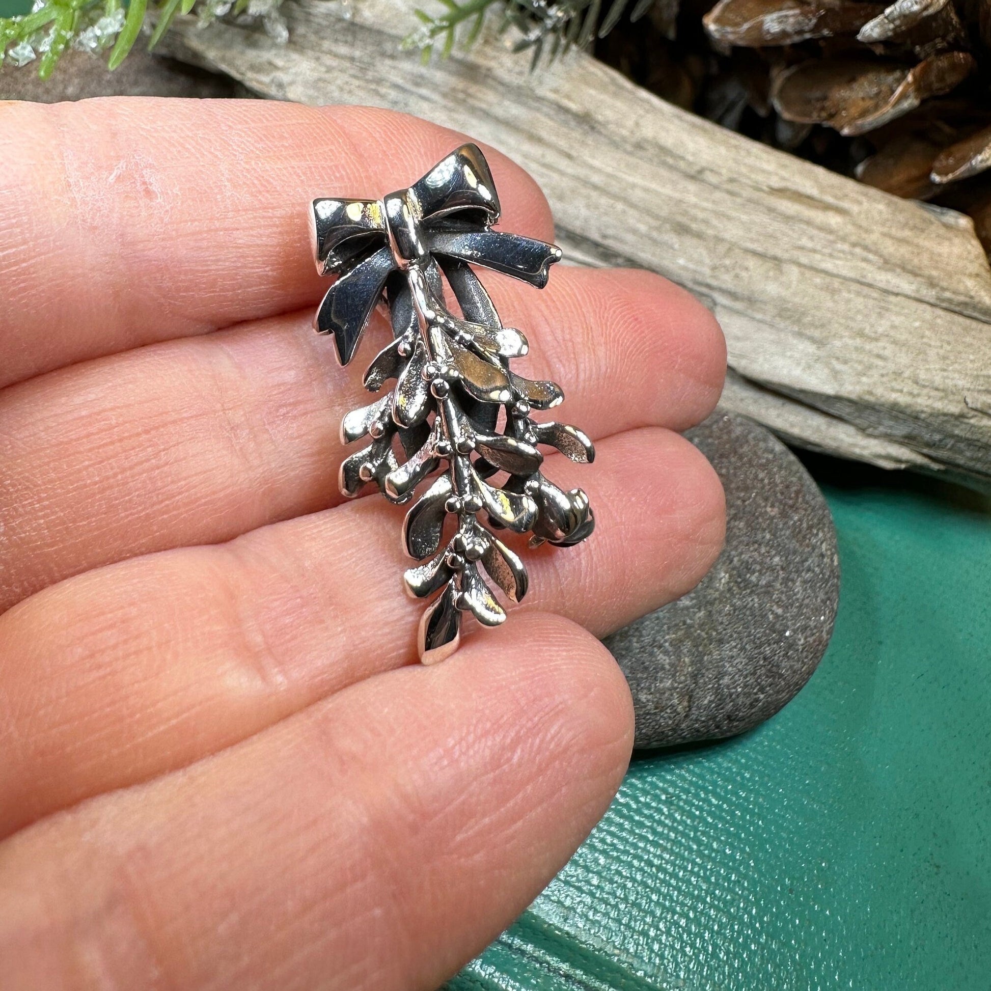 Mistletoe Brooch, Celtic Jewelry, Leaf Jewelry, Ireland Gift, Irish Jewelry, Scotland Jewelry, Silver Anniversary Gift, Graduation Gift