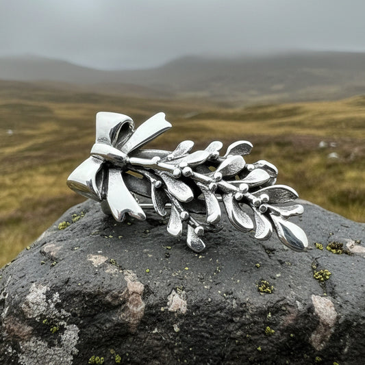 Mistletoe Brooch, Celtic Jewelry, Leaf Jewelry, Ireland Gift, Irish Jewelry, Scotland Jewelry, Silver Anniversary Gift, Graduation Gift