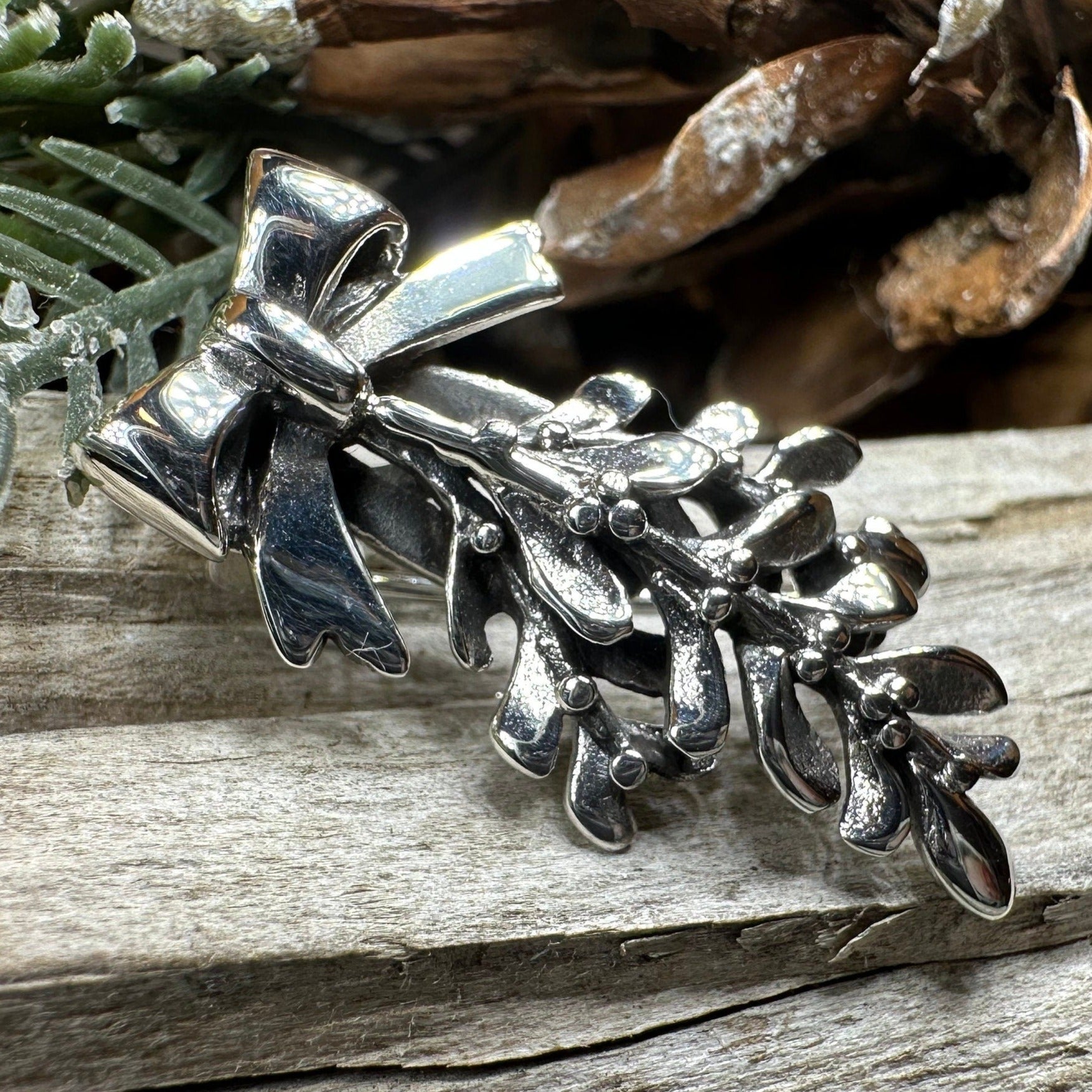 Mistletoe Brooch, Celtic Jewelry, Leaf Jewelry, Ireland Gift, Irish Jewelry, Scotland Jewelry, Silver Anniversary Gift, Graduation Gift