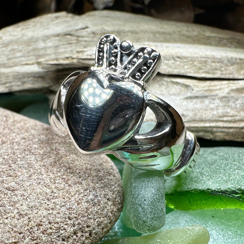Load image into Gallery viewer, Celtic Ring, Irish Wedding Ring, Irish Claddagh Ring, Large Irish Ring, Promise Ring, Anniversary Gift, Silver Wedding Band, Ireland Gift
