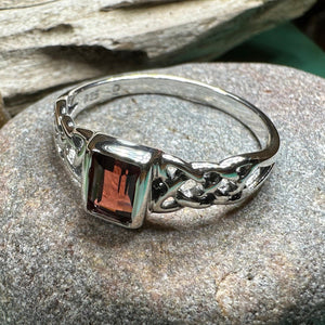 Celtic Knot Ring, Celtic Jewelry, Irish Ring, Celtic Promise Ring, Irish Jewelry, Anniversary Gift, Scottish Ring, Garnet Ring, Wife Gift