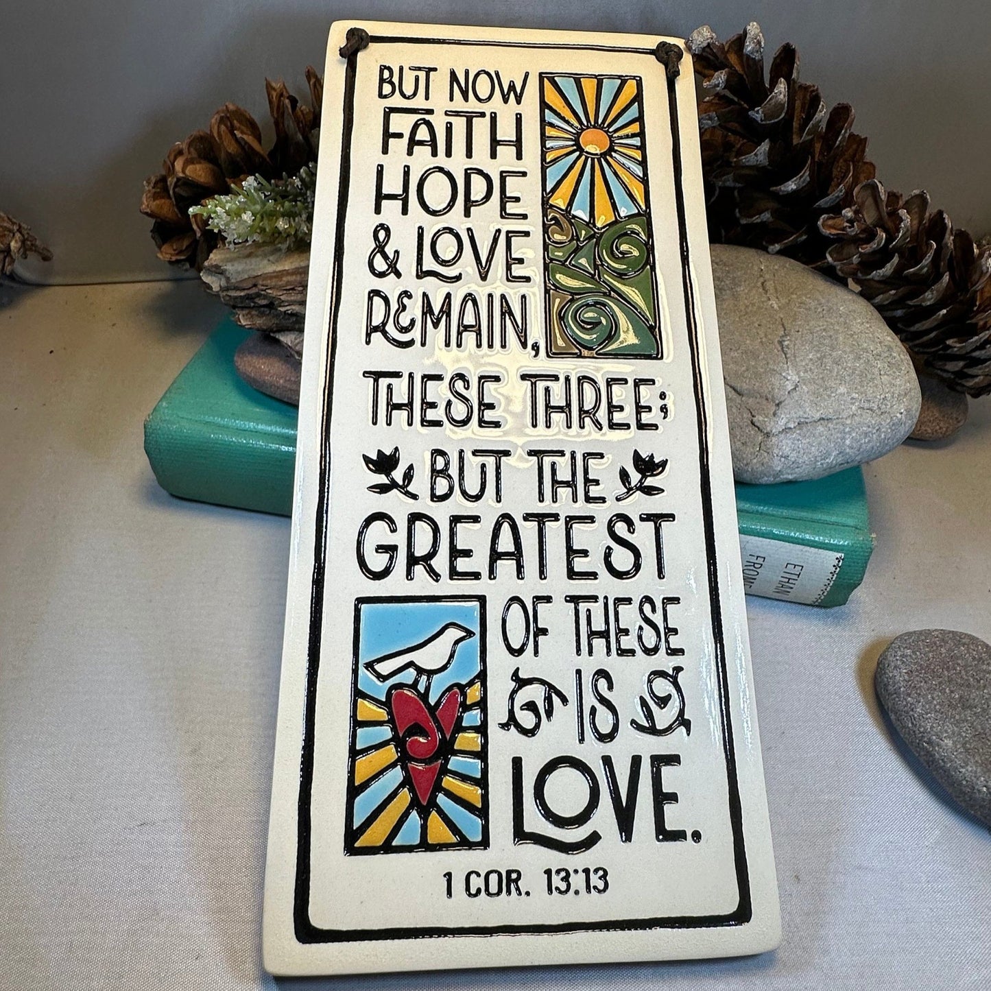 Faith Hope Love Christian Blessing Wall Art in ceramic