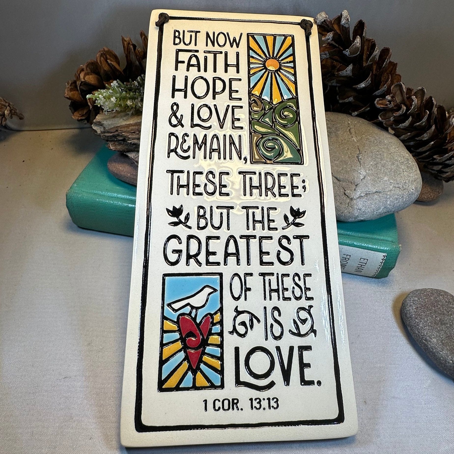 Faith Hope Love Christian Blessing Wall Art in ceramic