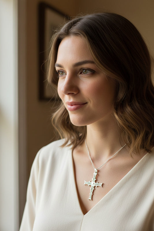 Celtic Cross Necklace, Irish Cross Pendant, Celtic Jewelry, Cong Cross, Anniversary Gift, First Communion Cross, Silver Religious Jewelry