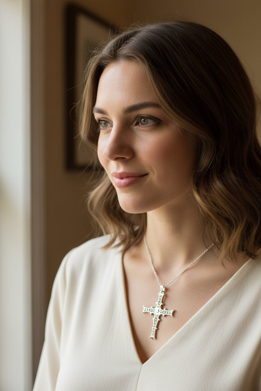 Celtic Cross Necklace, Irish Cross Pendant, Celtic Jewelry, Cong Cross, Anniversary Gift, First Communion Cross, Silver Religious Jewelry