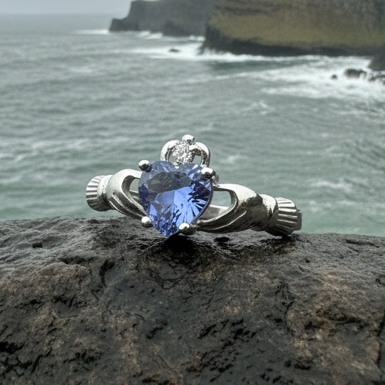 Claddagh Ring, Celtic Jewelry, Tanzanite Irish Jewelry, Bridal Gift, Irish Ring, Heart Ring, Anniversary Gift, Girlfriend Gift, Wife Gift
