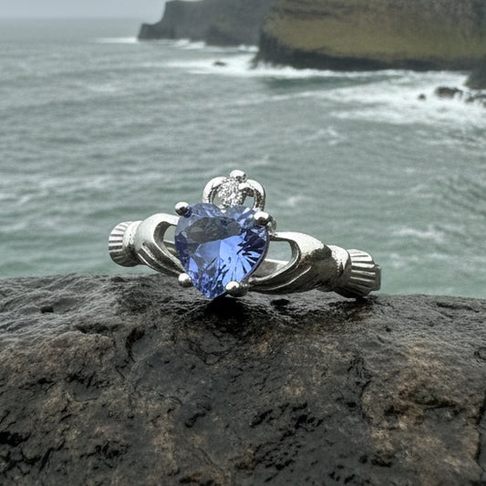 Claddagh Ring, Celtic Jewelry, Tanzanite Irish Jewelry, Bridal Gift, Irish Ring, Heart Ring, Anniversary Gift, Girlfriend Gift, Wife Gift