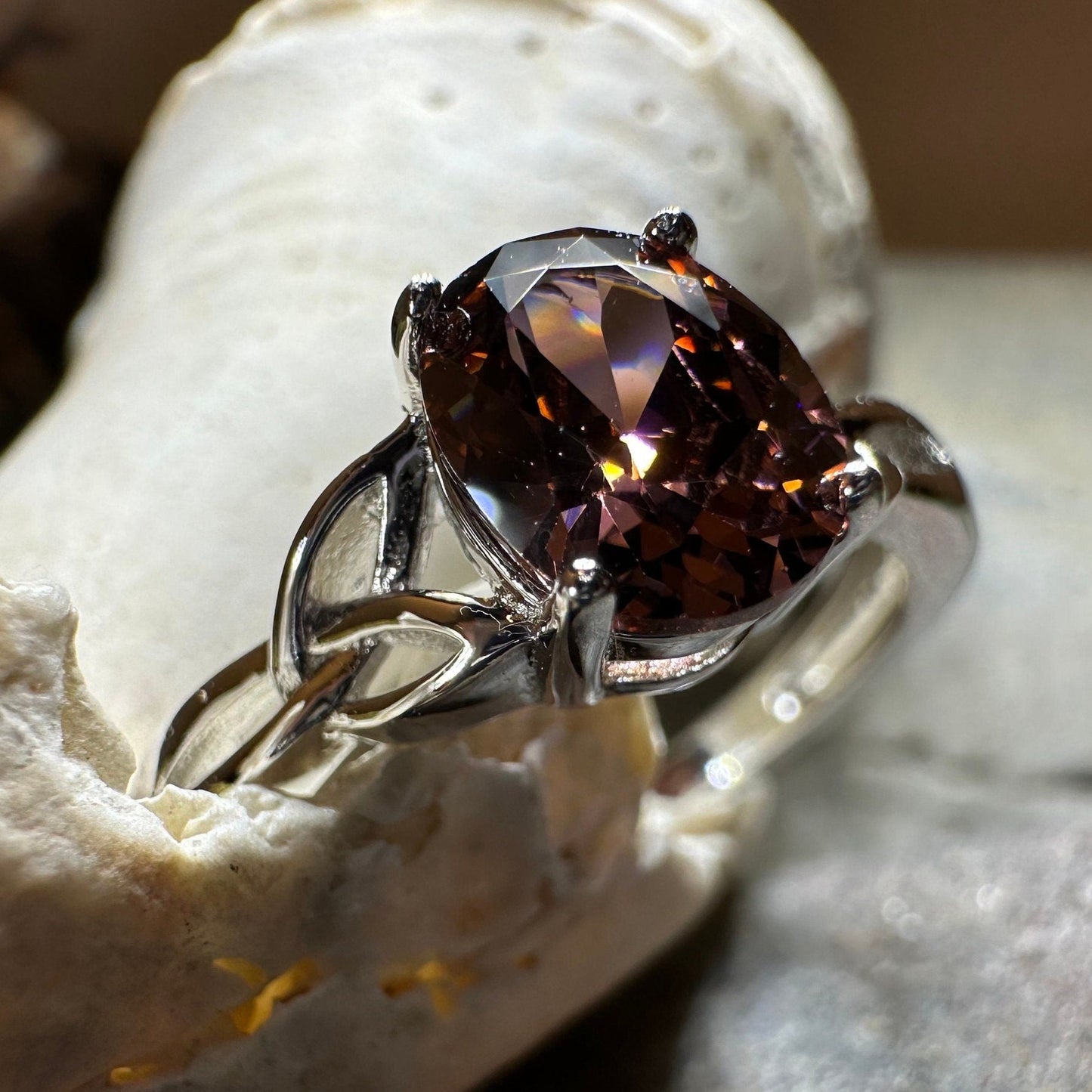 Celtic Autumn Ring, Engagement Ring, Ireland Ring, Promise Ring, Trinity Knot Jewelry, Anniversary Gift, Cocktail Ring, Rhodolite Ring Large