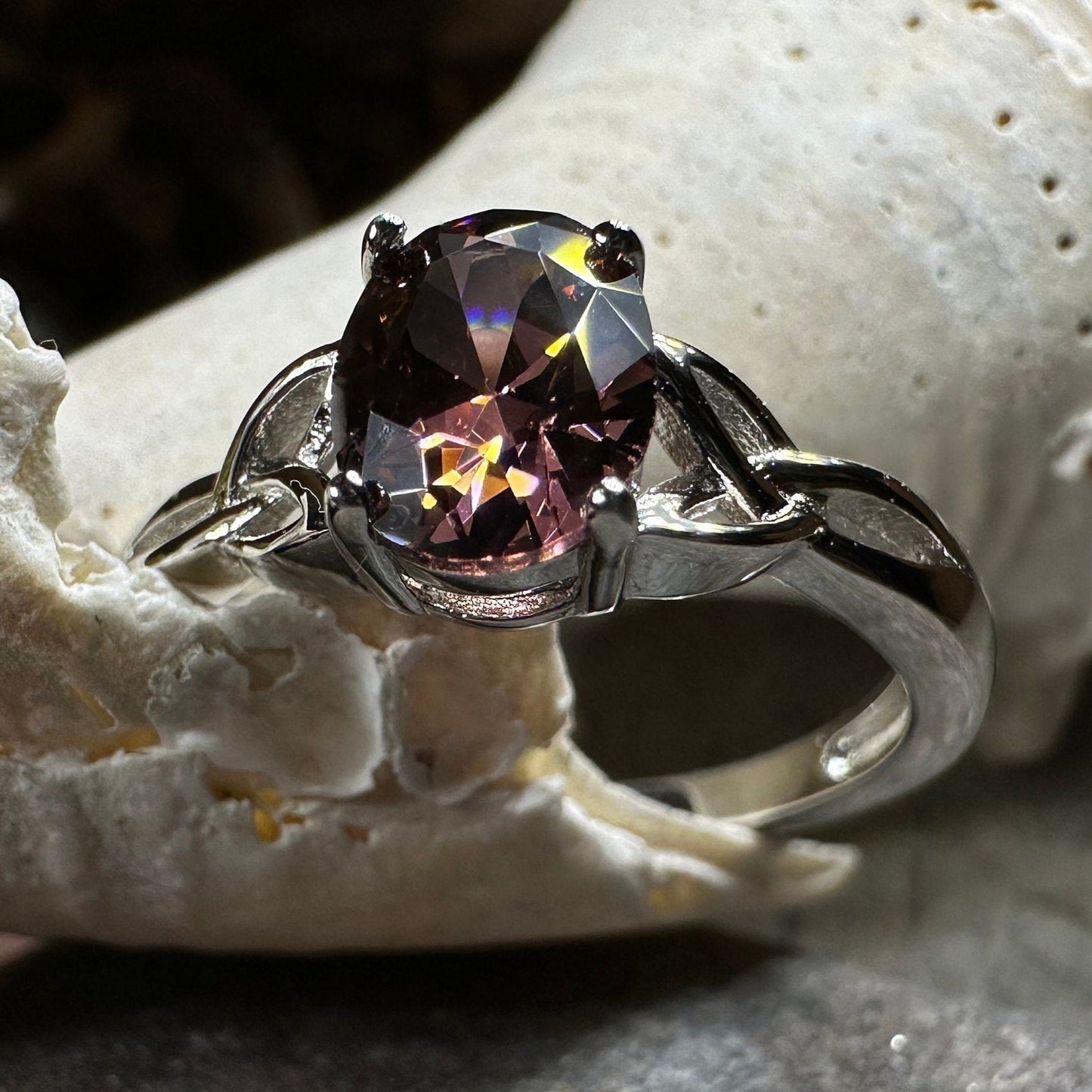 Celtic Autumn Ring, Engagement Ring, Ireland Ring, Promise Ring, Trinity Knot Jewelry, Anniversary Gift, Cocktail Ring, Rhodolite Ring Large