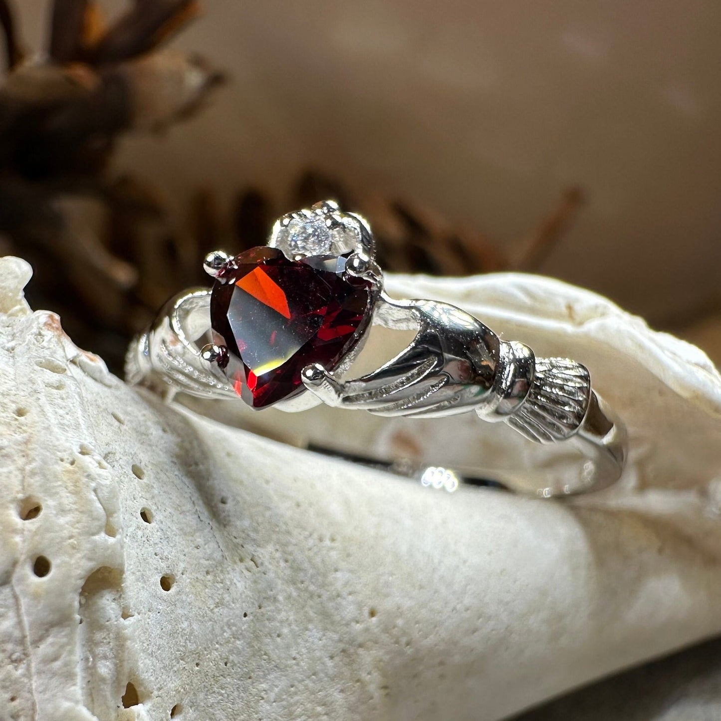 Claddagh Ring, Celtic Jewelry, Ireland Jewelry, Garnet Bridal Ring, Ireland Ring, Heart Ring, Anniversary Gift, Girlfriend Gift, Wife Gift