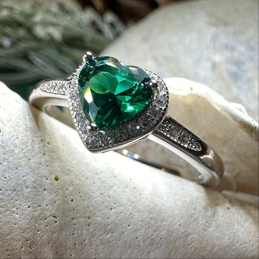 Emerald Heart Ring, Celtic Jewelry, Engagement Ring, Bridal Jewelry, Ireland Ring, Promise Ring, Anniversary Gift, Girlfriend Gift, Wife