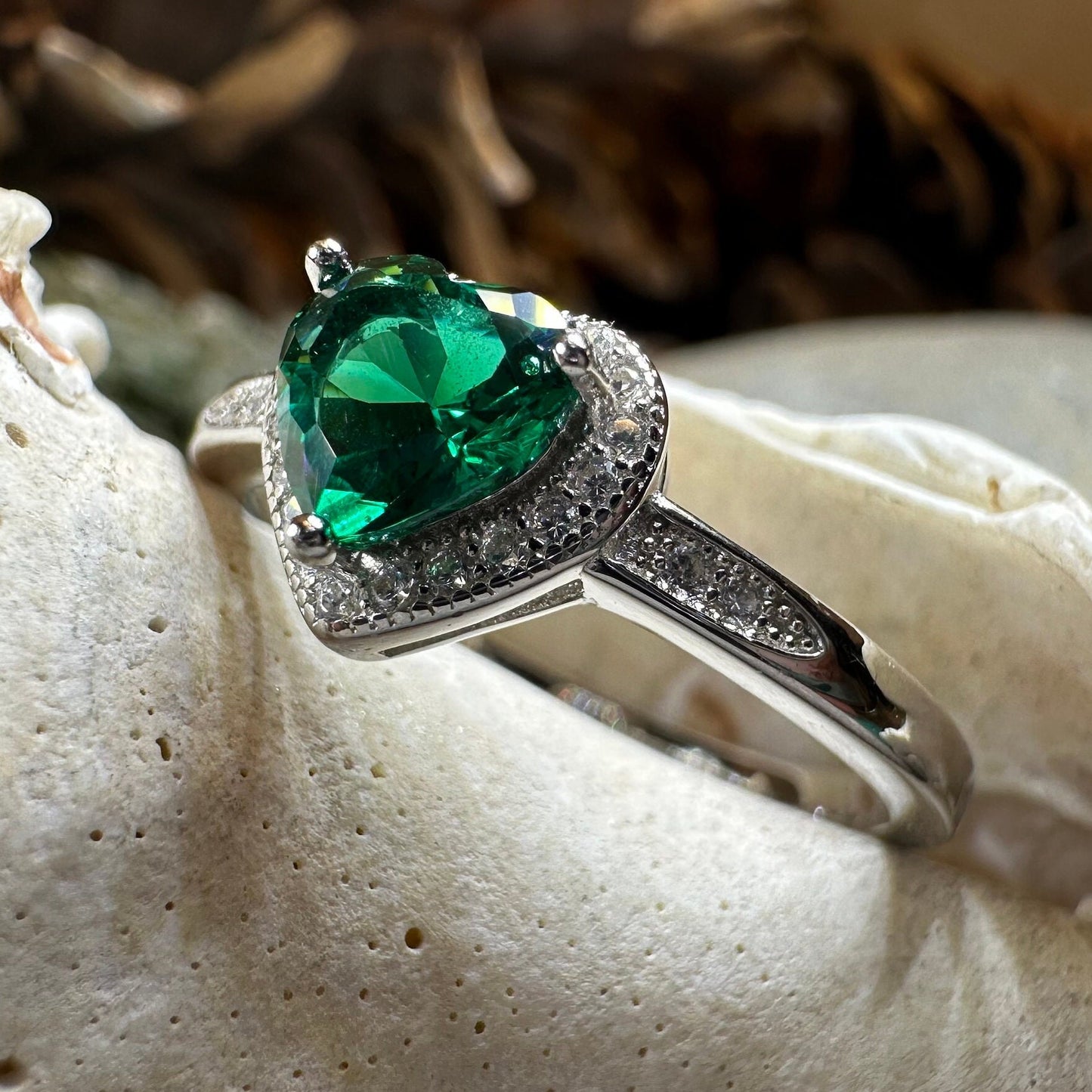 Emerald Heart Ring, Celtic Jewelry, Engagement Ring, Bridal Jewelry, Ireland Ring, Promise Ring, Anniversary Gift, Girlfriend Gift, Wife