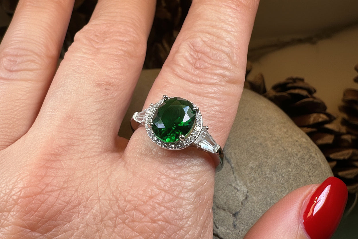 Irish Lady Celtic Ring, Engagement Ring, Large Emerald Ring, Engagement Ring, Celtic Statement Ring, Anniversary Gift, Ladies Promise Ring