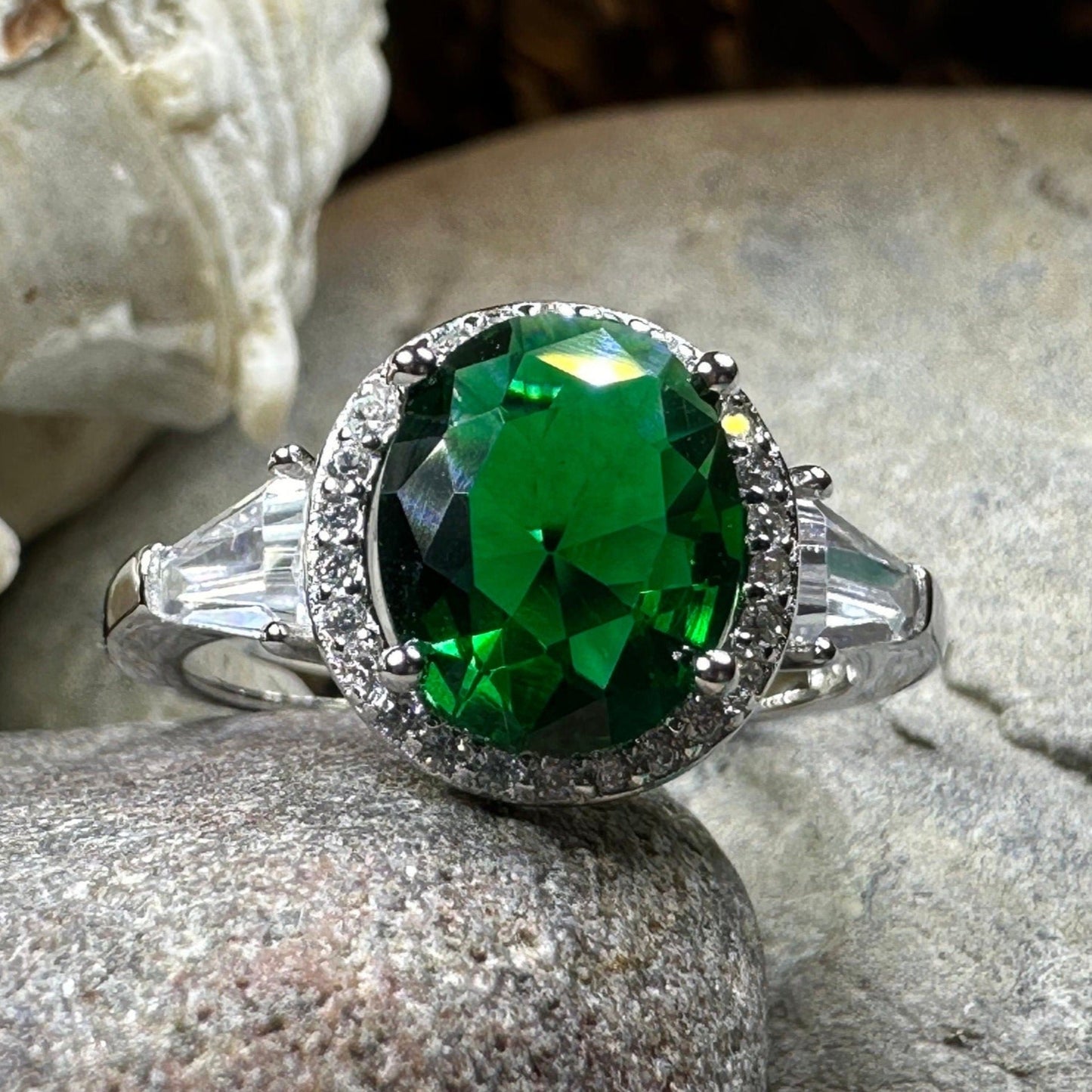 Irish Lady Celtic Ring, Engagement Ring, Large Emerald Ring, Engagement Ring, Celtic Statement Ring, Anniversary Gift, Ladies Promise Ring