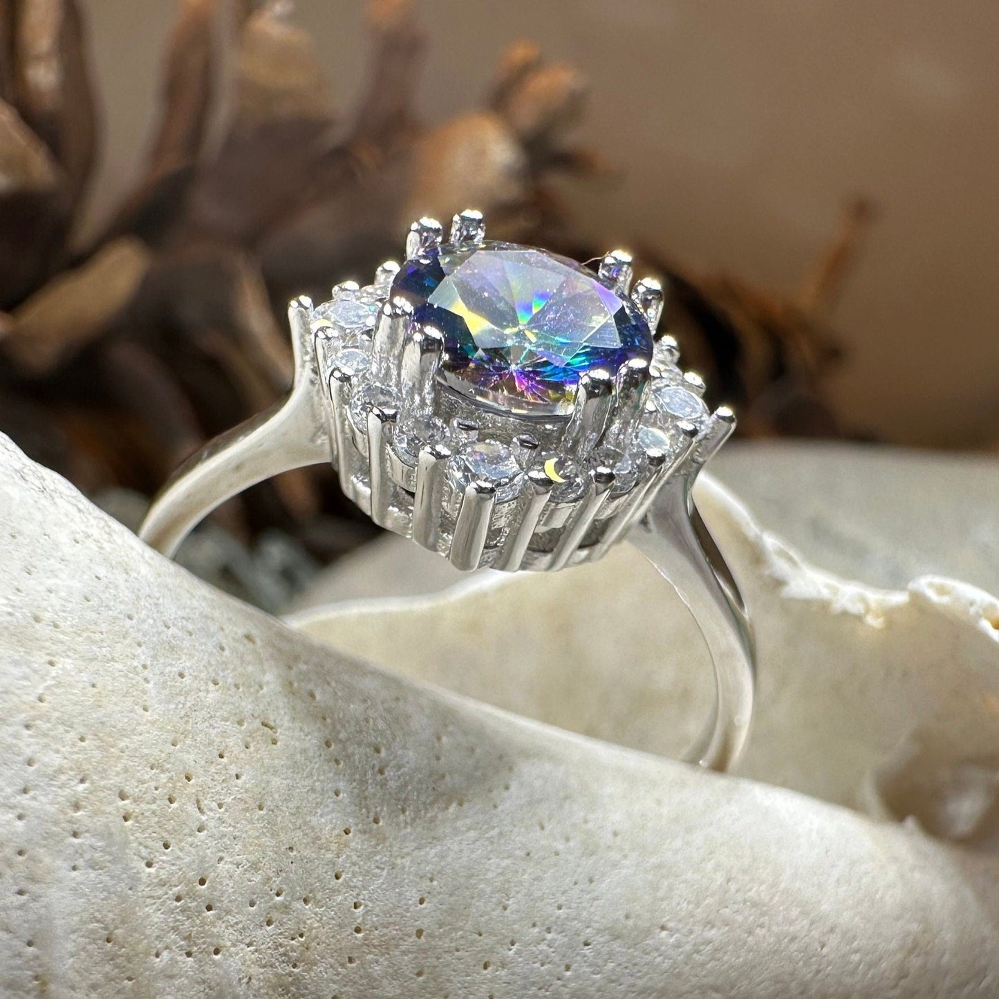 Mystic Topaz Engagement Ring, Scotland Ring, Statement Ring, Rainbow Topaz Boho Ring, Celtic Jewelry, Anniversary Gift, Girls Promise Ring