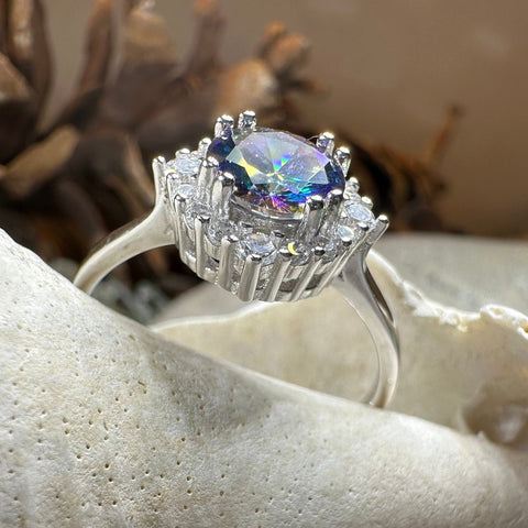 Load image into Gallery viewer, Mystic Topaz Engagement Ring, Scotland Ring, Statement Ring, Rainbow Topaz Boho Ring, Celtic Jewelry, Anniversary Gift, Girls Promise Ring
