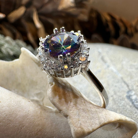 Load image into Gallery viewer, Mystic Topaz Engagement Ring, Scotland Ring, Statement Ring, Rainbow Topaz Boho Ring, Celtic Jewelry, Anniversary Gift, Girls Promise Ring
