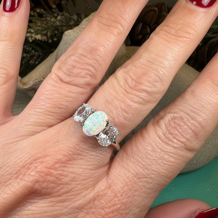 Opal Celtic Ring, Celtic Ring, Opal Engagement Ring, Silver Opal Ring, Anniversary Gift, Cocktail Ring, Birthstone Ring, Wife Gift, Mom Gift