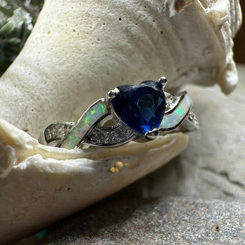Load image into Gallery viewer, Opal Celtic Ring, Celtic Ring, Sapphire Promose Ring, Silver Opal Ring, Anniversary Gift, Cocktail Ring, Blue Birthstone Ring, Wife Gift
