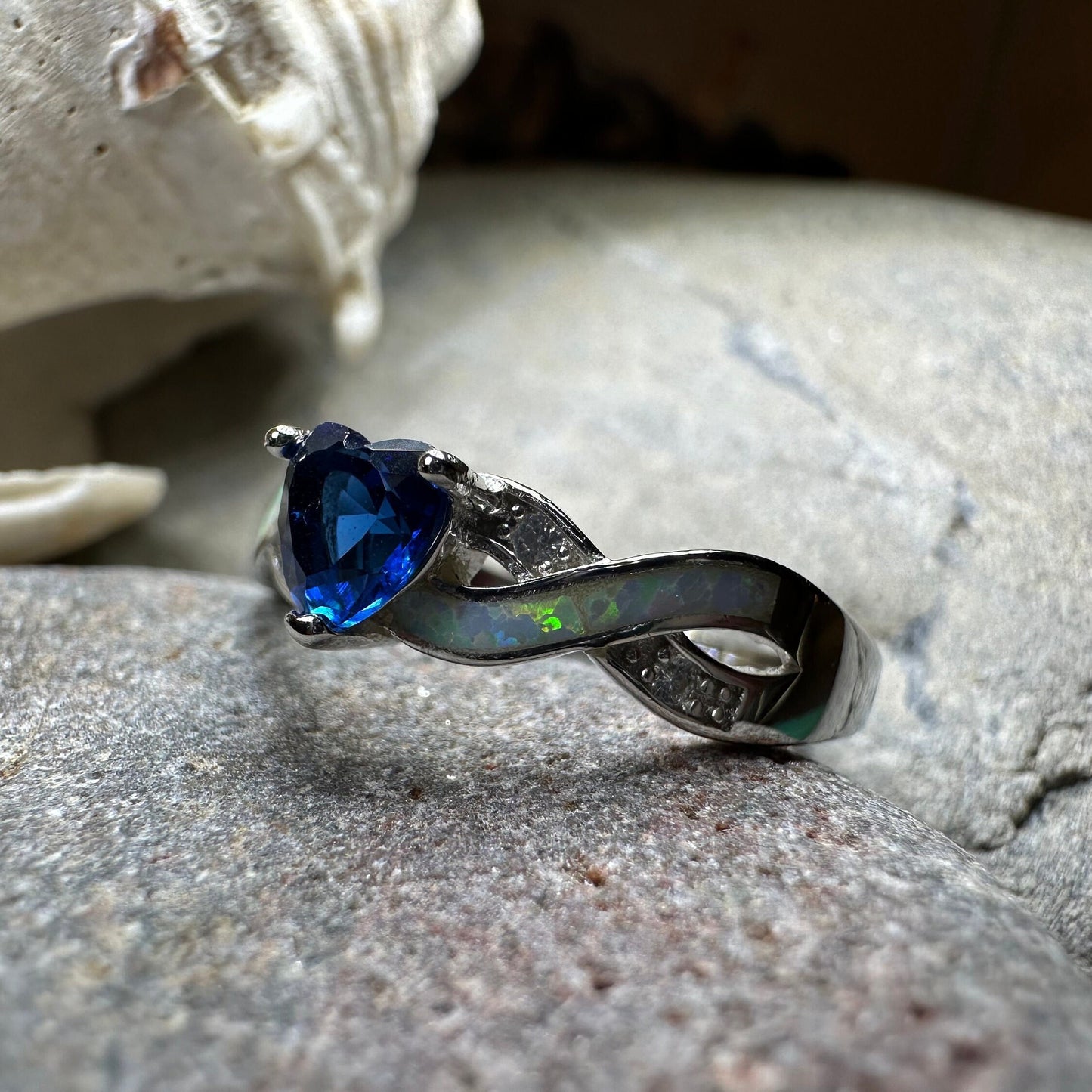 Opal Celtic Ring, Celtic Ring, Sapphire Promose Ring, Silver Opal Ring, Anniversary Gift, Cocktail Ring, Blue Birthstone Ring, Wife Gift