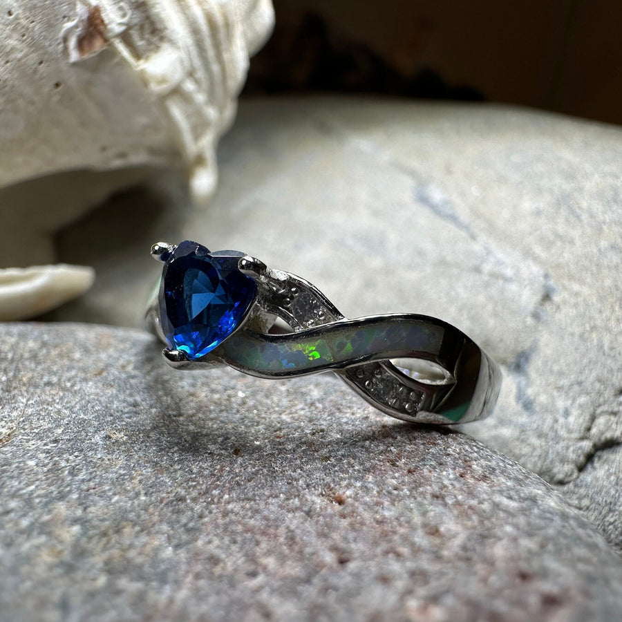 Opal Celtic Ring, Celtic Ring, Sapphire Promose Ring, Silver Opal Ring, Anniversary Gift, Cocktail Ring, Blue Birthstone Ring, Wife Gift