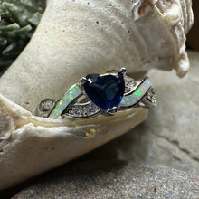Load image into Gallery viewer, Opal Celtic Ring, Celtic Ring, Sapphire Promose Ring, Silver Opal Ring, Anniversary Gift, Cocktail Ring, Blue Birthstone Ring, Wife Gift
