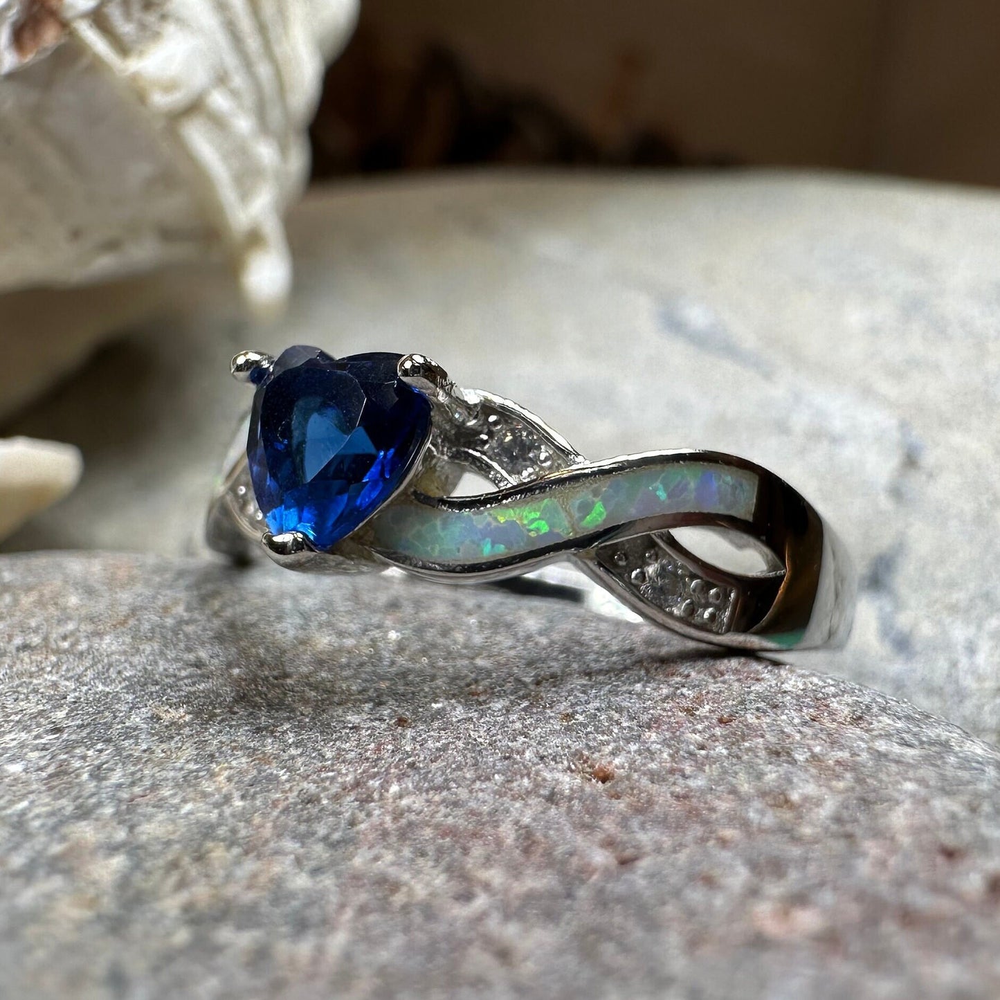 Opal Celtic Ring, Celtic Ring, Sapphire Promose Ring, Silver Opal Ring, Anniversary Gift, Cocktail Ring, Blue Birthstone Ring, Wife Gift