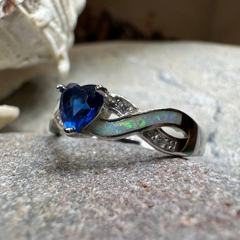 Load image into Gallery viewer, Opal Celtic Ring, Celtic Ring, Sapphire Promose Ring, Silver Opal Ring, Anniversary Gift, Cocktail Ring, Blue Birthstone Ring, Wife Gift
