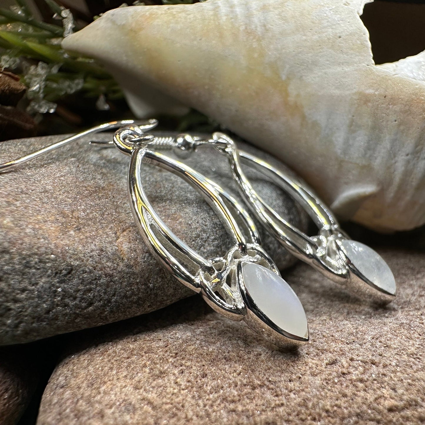 Trinity Knot Earrings, Celtic Jewelry, Irish Jewelry, Celtic Knot Jewelry, Bridal Jewelry, Moonstone, Scotland Jewelry, Mom Gift, Wife Gift