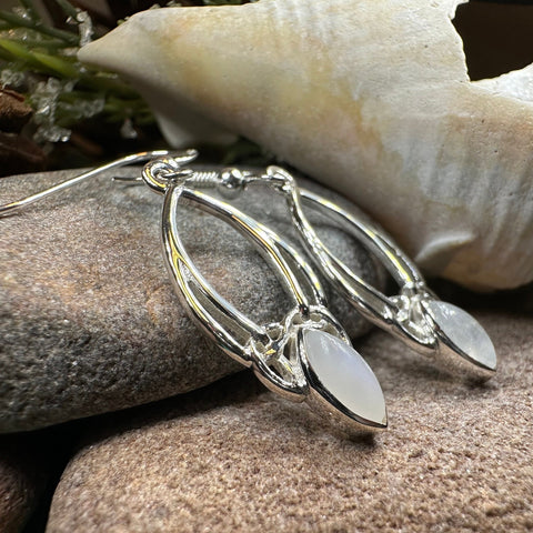 Load image into Gallery viewer, Trinity Knot Earrings, Celtic Jewelry, Irish Jewelry, Celtic Knot Jewelry, Bridal Jewelry, Moonstone, Scotland Jewelry, Mom Gift, Wife Gift
