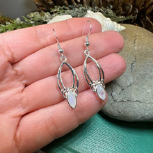 Load image into Gallery viewer, Trinity Knot Earrings, Celtic Jewelry, Irish Jewelry, Celtic Knot Jewelry, Bridal Jewelry, Moonstone, Scotland Jewelry, Mom Gift, Wife Gift
