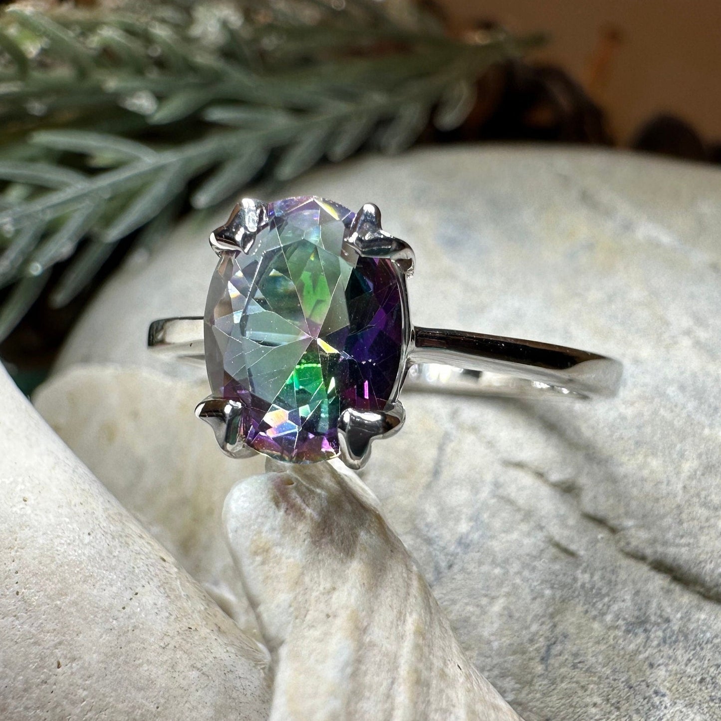 Mystic Topaz Engagement Ring, Celtic Ring, Statement Ring, Topaz Ring, Solitaire Ring, Anniversary Gift, Cocktail Ring, Wife Promise Ring