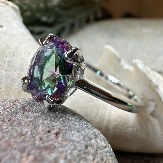 Mystic Topaz Engagement Ring, Celtic Ring, Statement Ring, Topaz Ring, Solitaire Ring, Anniversary Gift, Cocktail Ring, Wife Promise Ring