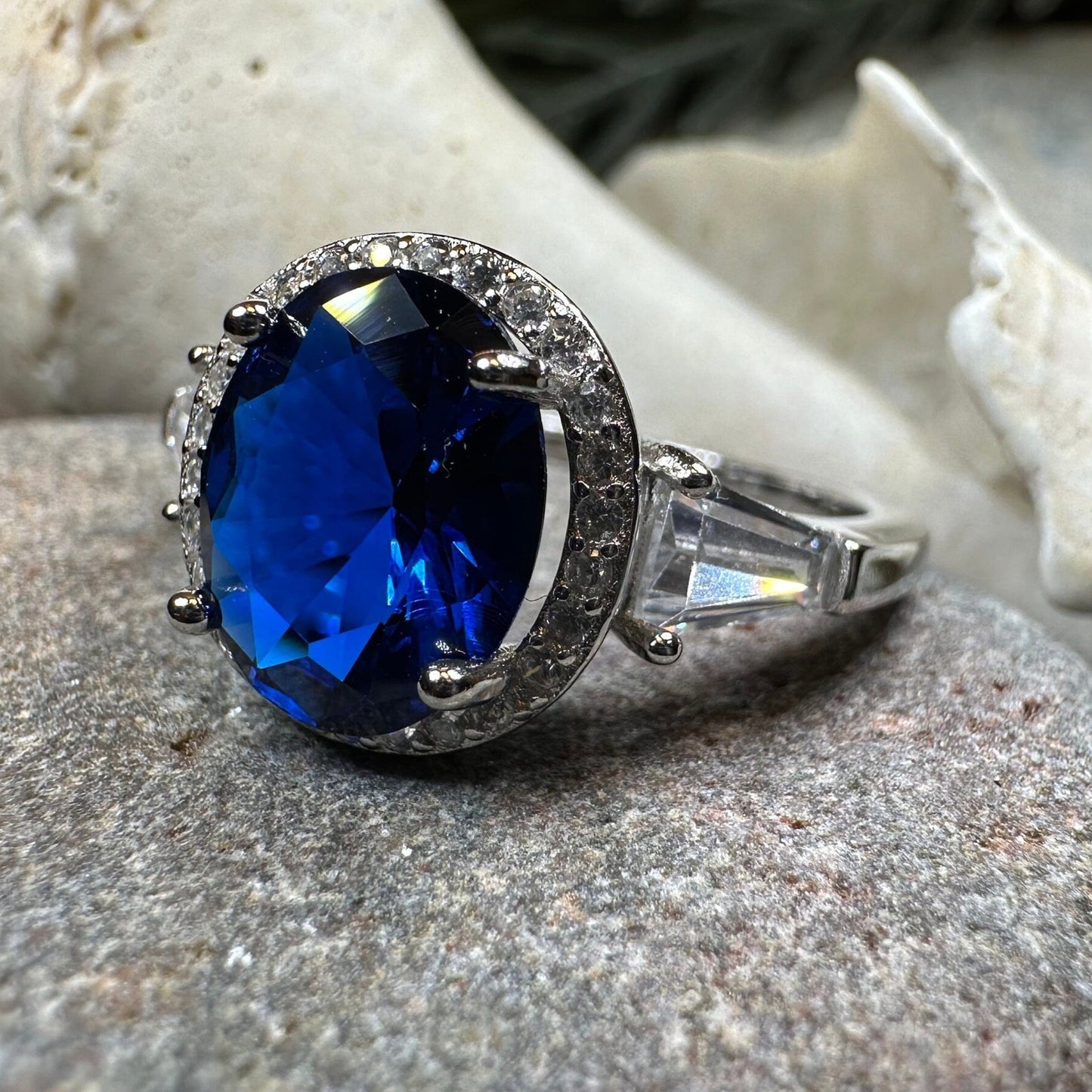 Sapphire Statement Ring, Engagement Ring, Large Blue Ring, Engagement Ring, Celtic Statement Ring, Anniversary Gift, Ladies Promise Ring