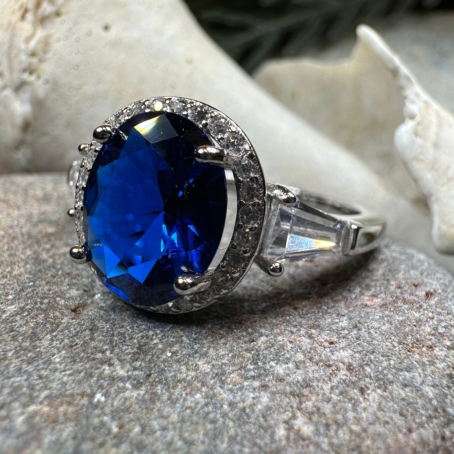 Sapphire Statement Ring, Engagement Ring, Large Blue Ring, Engagement Ring, Celtic Statement Ring, Anniversary Gift, Ladies Promise Ring