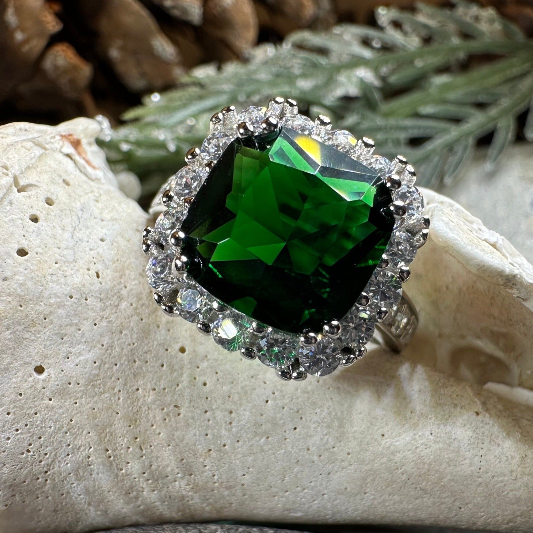 Irish Duchess Celtic Ring, Engagement Ring, Large Emerald Ring, Cocktail Ring, Celtic Statement Ring, Anniversary Gift, Ladies Promise Ring