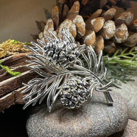 Load image into Gallery viewer, Pine Cone Brooch, Pine Pin, Nature Jewelry, Celtic Pin, Woodland Pin, Ladies Pin, Outlander Jewelry, Tree Jewelry, Wife Gift, Hiker Gift

