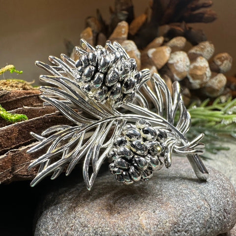 Load image into Gallery viewer, Pine Cone Brooch, Pine Pin, Nature Jewelry, Celtic Pin, Woodland Pin, Ladies Pin, Outlander Jewelry, Tree Jewelry, Wife Gift, Hiker Gift
