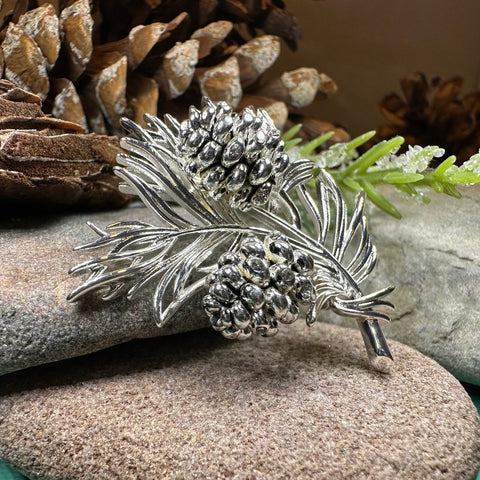 Load image into Gallery viewer, Pine Cone Brooch, Pine Pin, Nature Jewelry, Celtic Pin, Woodland Pin, Ladies Pin, Outlander Jewelry, Tree Jewelry, Wife Gift, Hiker Gift
