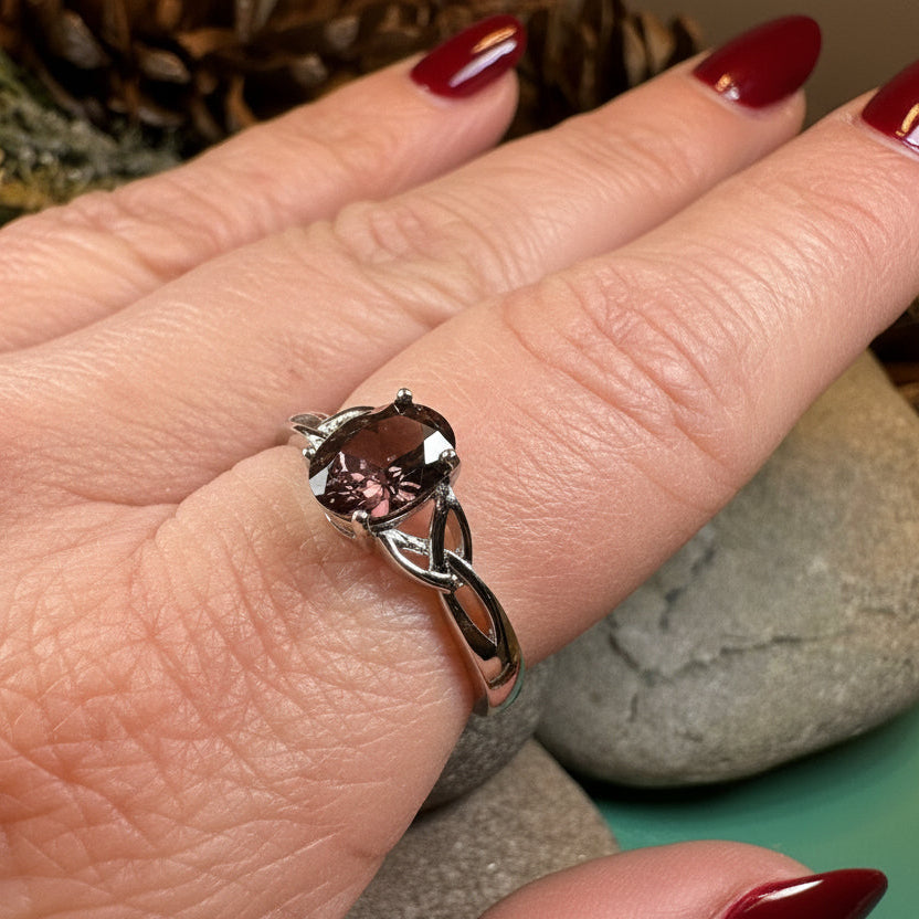 Celtic Autumn Ring, Engagement Ring, Ireland Ring, Promise Ring, Trinity Knot Jewelry, Anniversary Gift, Cocktail Ring, Rhodolite Ring Large