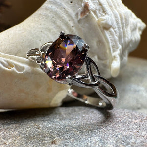 Celtic Autumn Ring, Engagement Ring, Ireland Ring, Promise Ring, Trinity Knot Jewelry, Anniversary Gift, Cocktail Ring, Rhodolite Ring Large