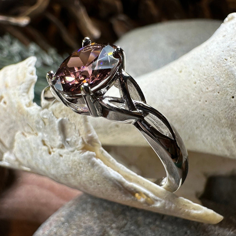 Celtic Autumn Ring, Engagement Ring, Ireland Ring, Promise Ring, Trinity Knot Jewelry, Anniversary Gift, Cocktail Ring, Rhodolite Ring Large
